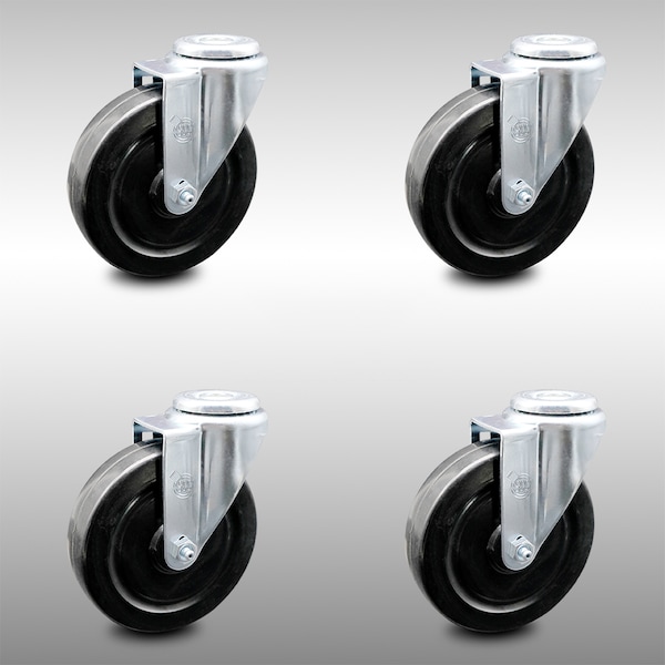 5 Inch SS Hard Rubber Wheel Swivel Bolt Hole Caster Set